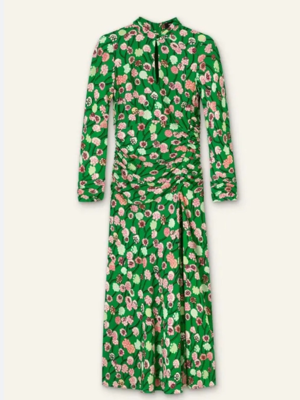 NWT ME+EM Dress Lantana Flower Print Midi Ruched in Green Pink Multi - Picture 4 of 10